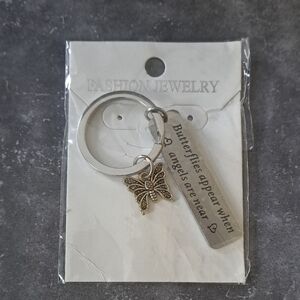 "Butterflies Appear When Angels Are Near" Silvertone Keychain w/ Butterfly Charm